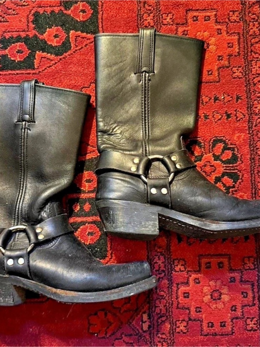 Frye Harness 12R Boots Black Leather Moto Boots